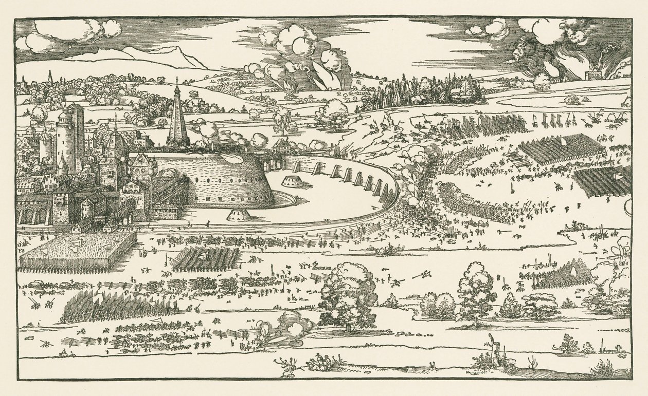 Die Belagerung einer Festung. Linker Block von Albrecht Dürer or Duerer