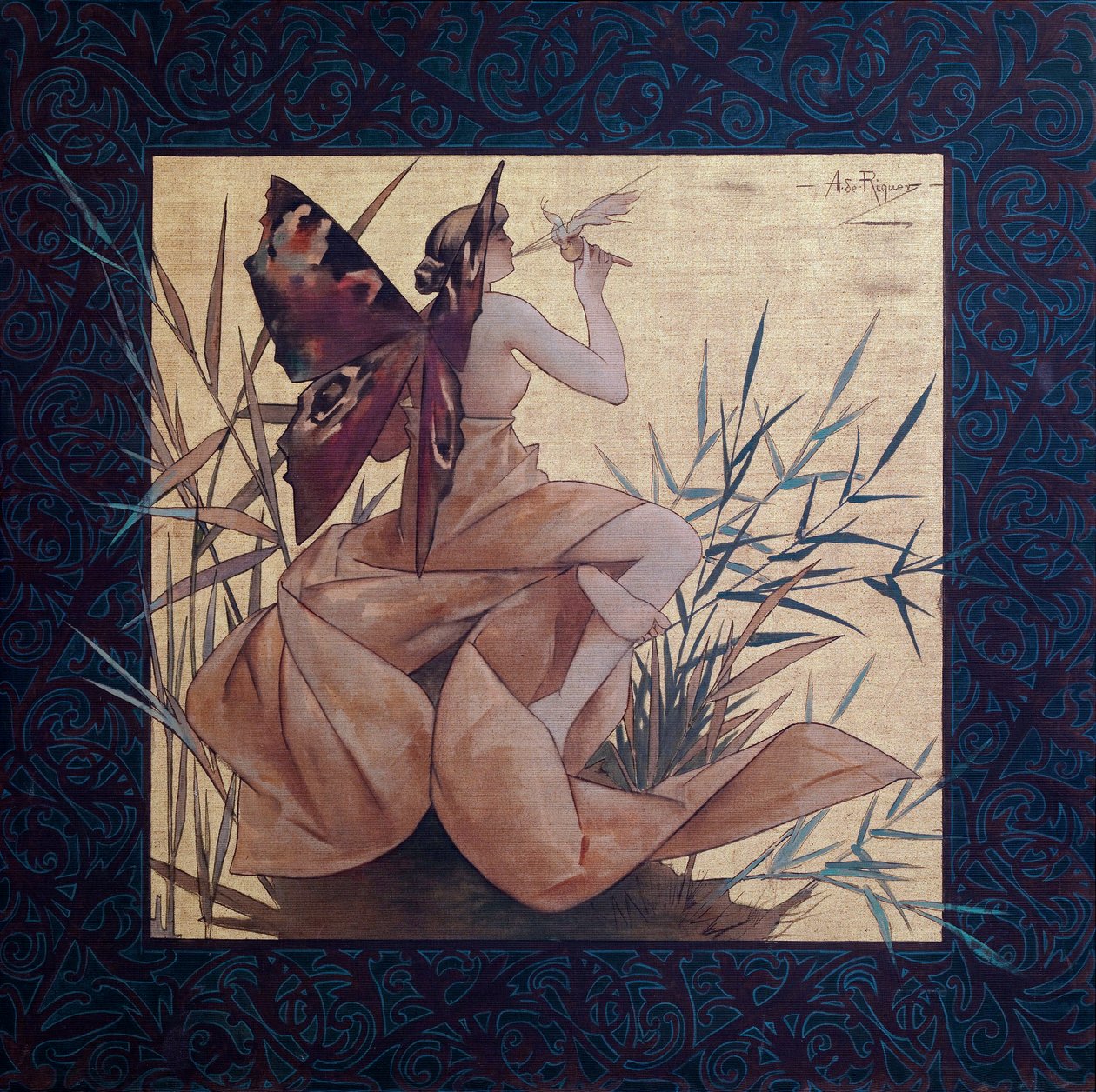 Komposition mit geflügelter Nymphe zwischen den Schilfrohren - Gemälde von Alexandre de Riquer i Ynglada (1856-1920) von Alejandro de Riquer