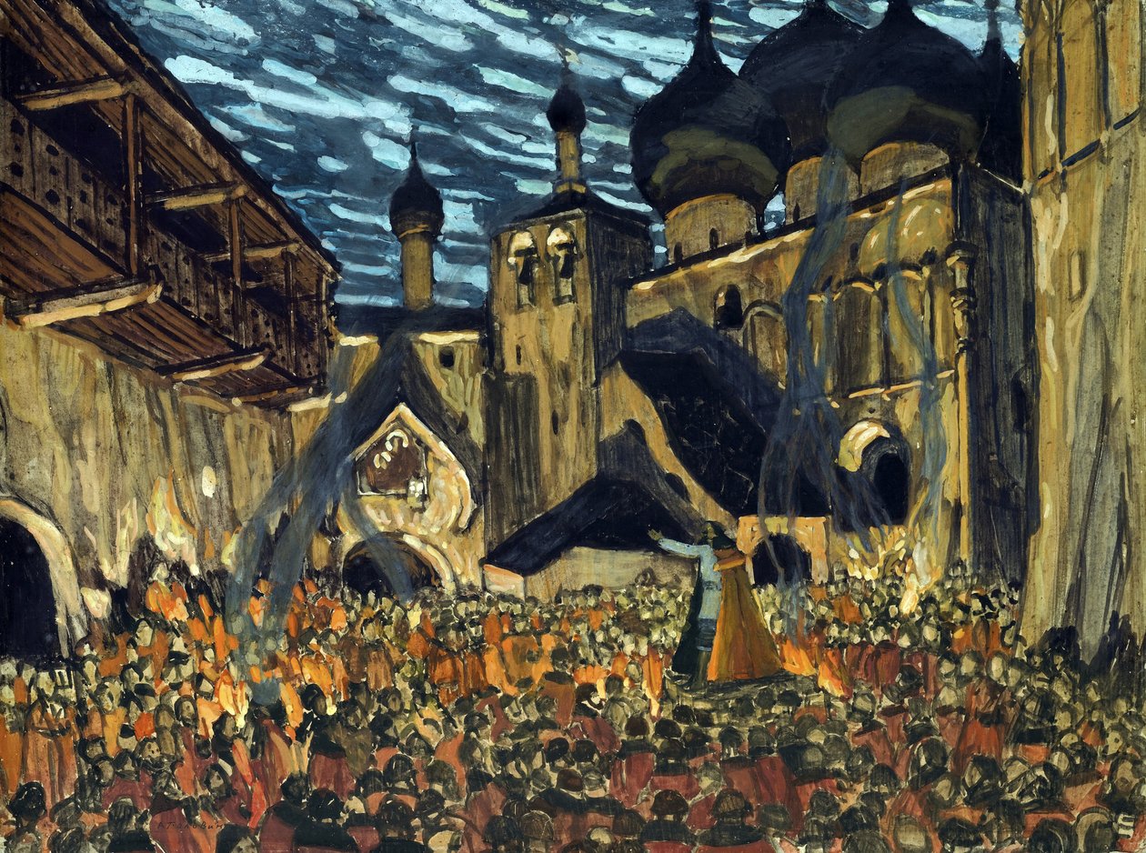 Bühnenbild für die Oper Die Magd von Pskov von N. Rimsky-Korsakov - Golovin, Alexander Yakovlevich - 1901 - Private Sammlung von Aleksandr Jakovlevic Golovin