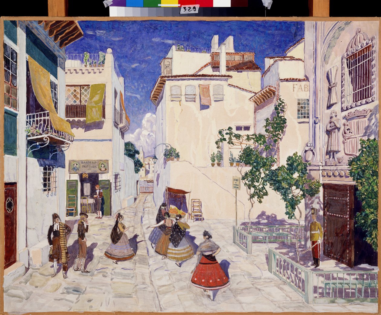 Eine Straße in Sevilla, Bühnenbild für die Oper Carmen von Georges Bizet von Aleksandr Jakovlevic Golovin
