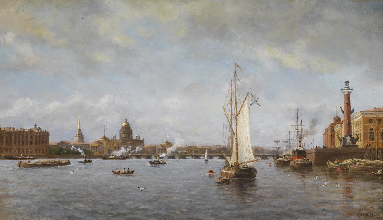 Blick auf die Newa bei der Wassiljewski-Insel, 1898 von Aleksandr Karlovich Beggrov