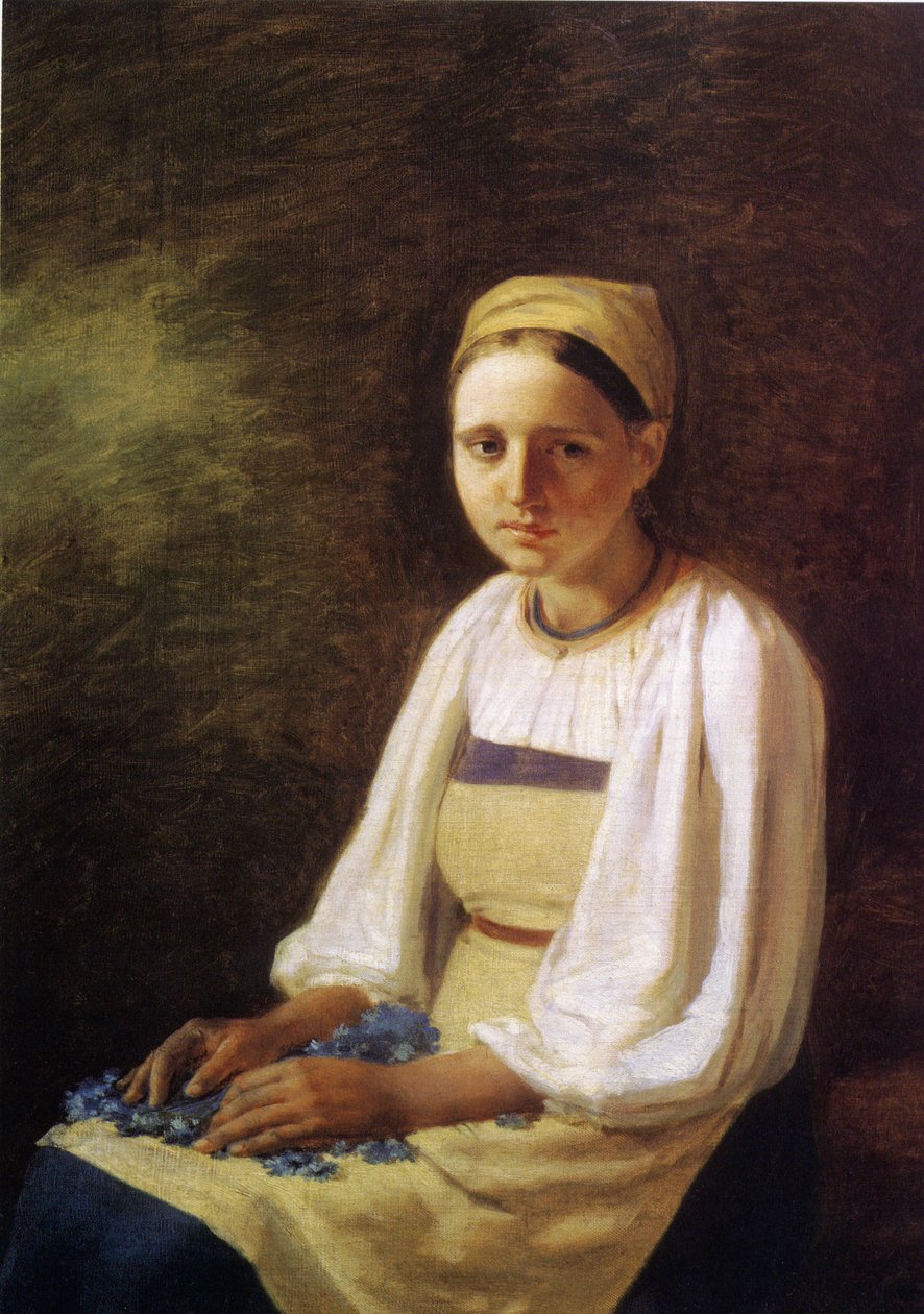 Ein Bauernmädchen mit Kornblumen, 1820er von Aleksei Gavrilovich Venetsianov