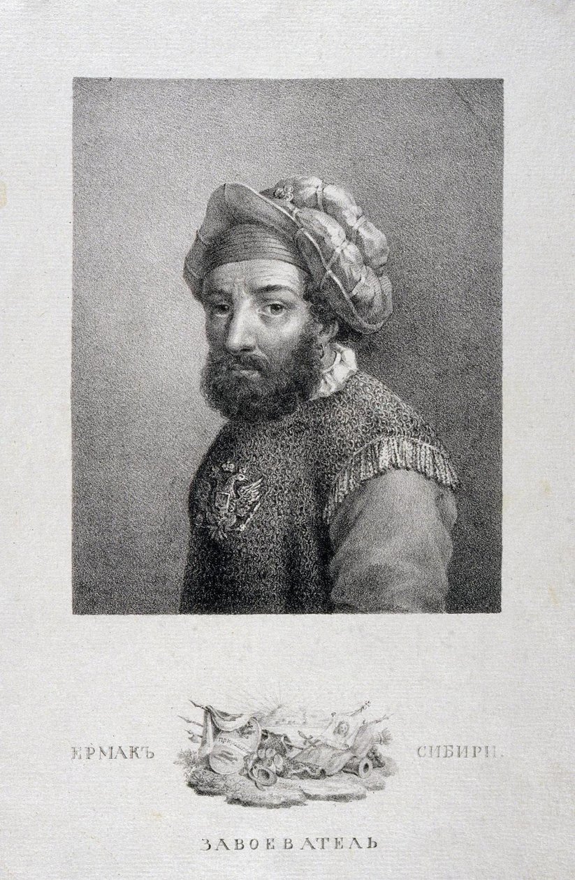 Porträt des Kosakenführers, Eroberer von Sibirien Jermak Timofejewitsch -1585, 1818 von Aleksei Gavrilovich Venetsianov