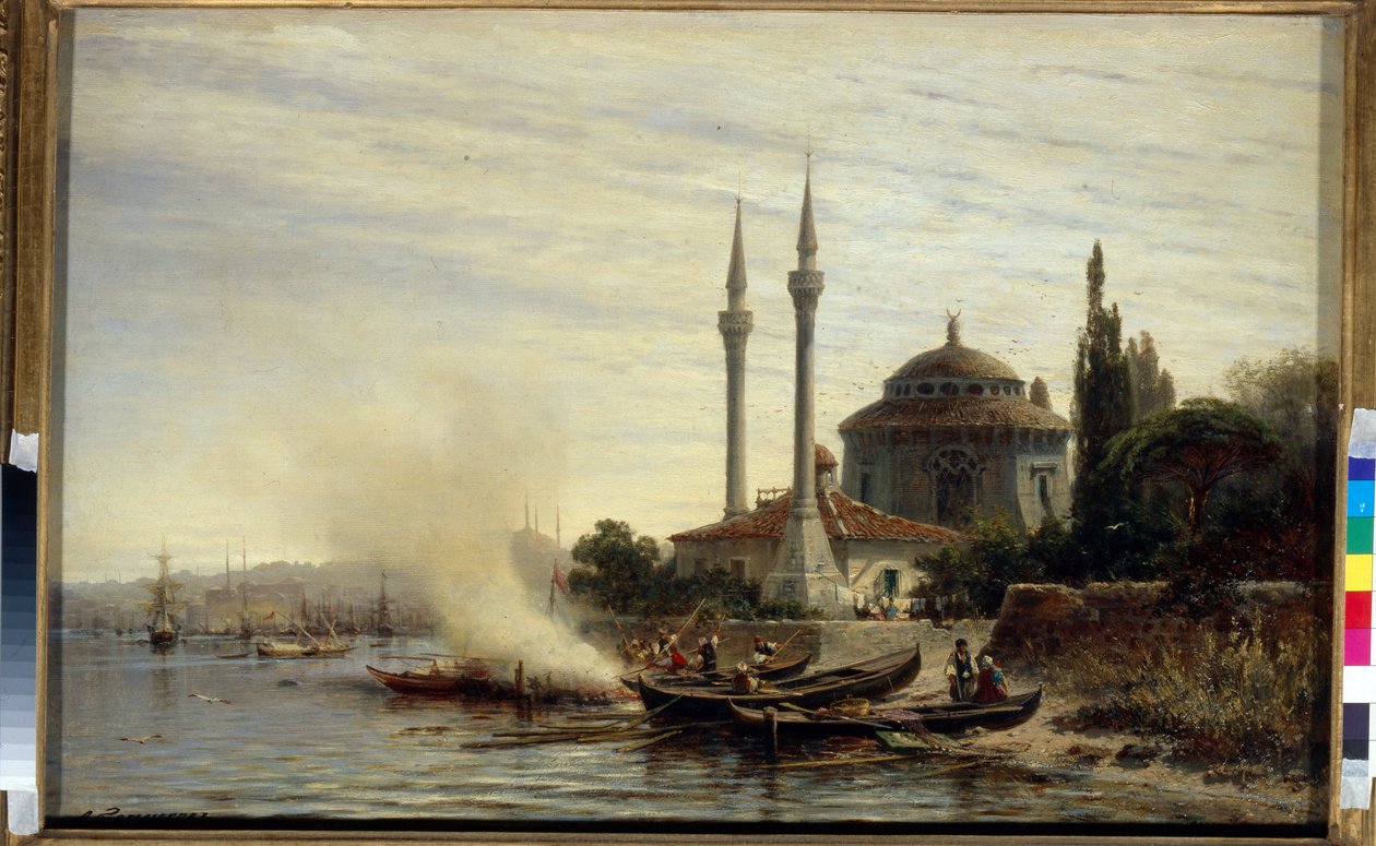 Das Goldene Horn, Konstantinopel - Das Ästuar und der natürliche Hafen von Byzanz mit einer Moschee von Aleksei Petrovich Bogolyubov