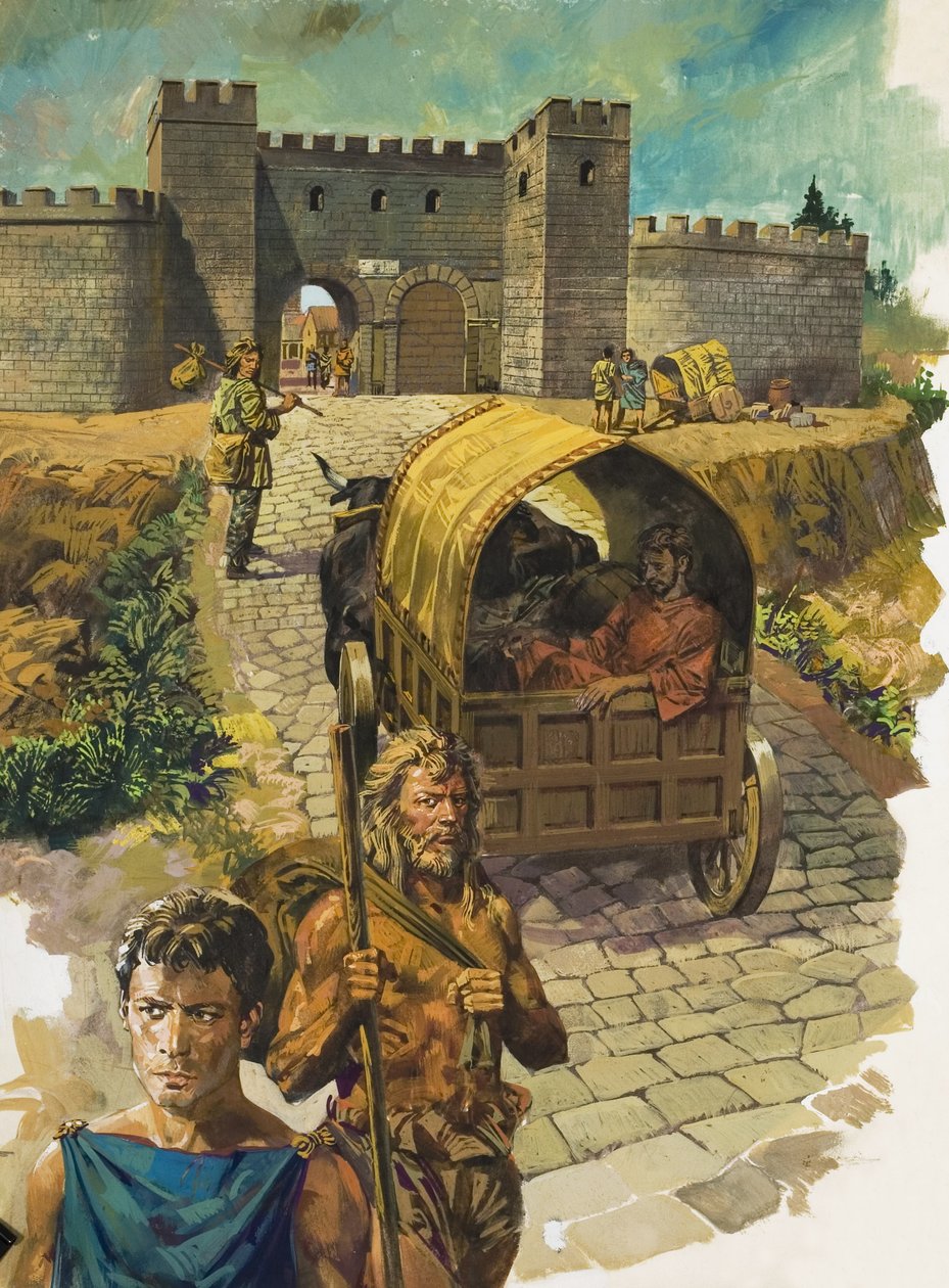 Karren, der eine ummauerte Stadt im römischen Britannien betritt von Alessandro Biffignandi
