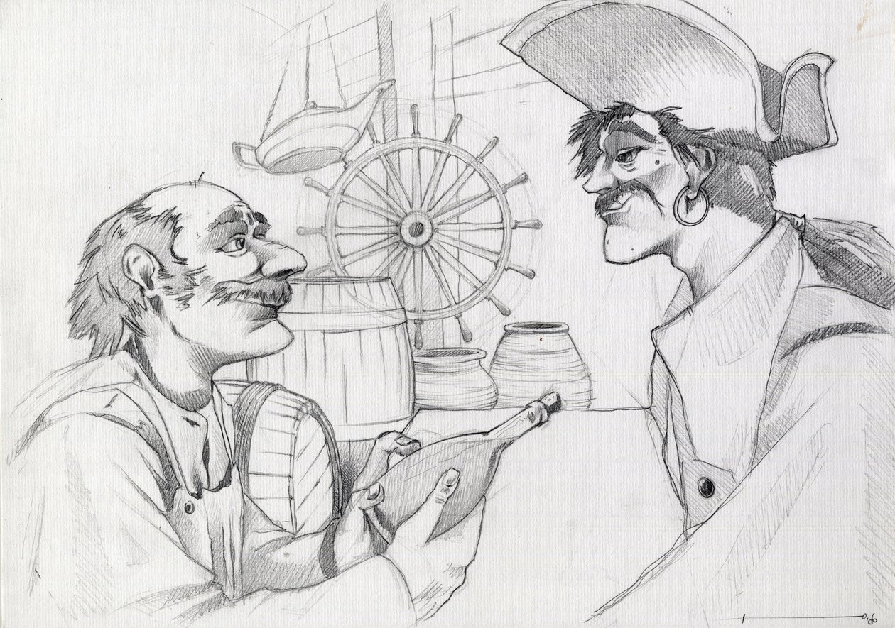 Karibischer Pirat in einer Taverne mit einer Flasche von Alessandro Lonati