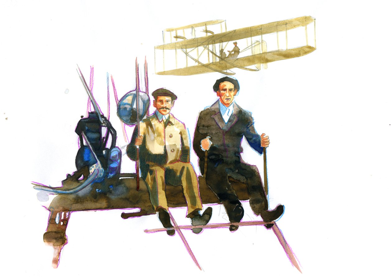 Porträt von Orville (1871-1948) und Wilbur Wright (1867-1912), amerikanische Luftfahrtpioniere von Alessandro Lonati