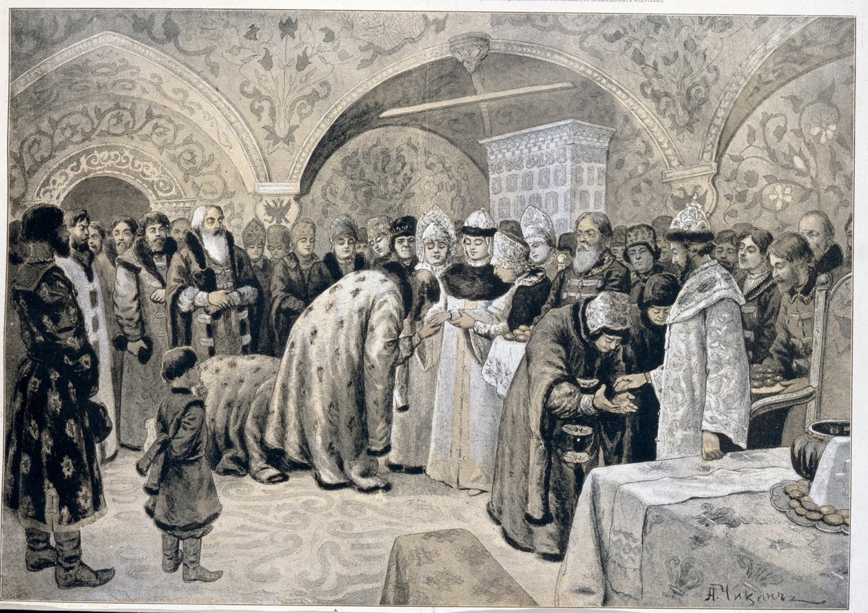Der Empfang der Zarin nach der Ostermette von Alexander Andreyevich Chikin