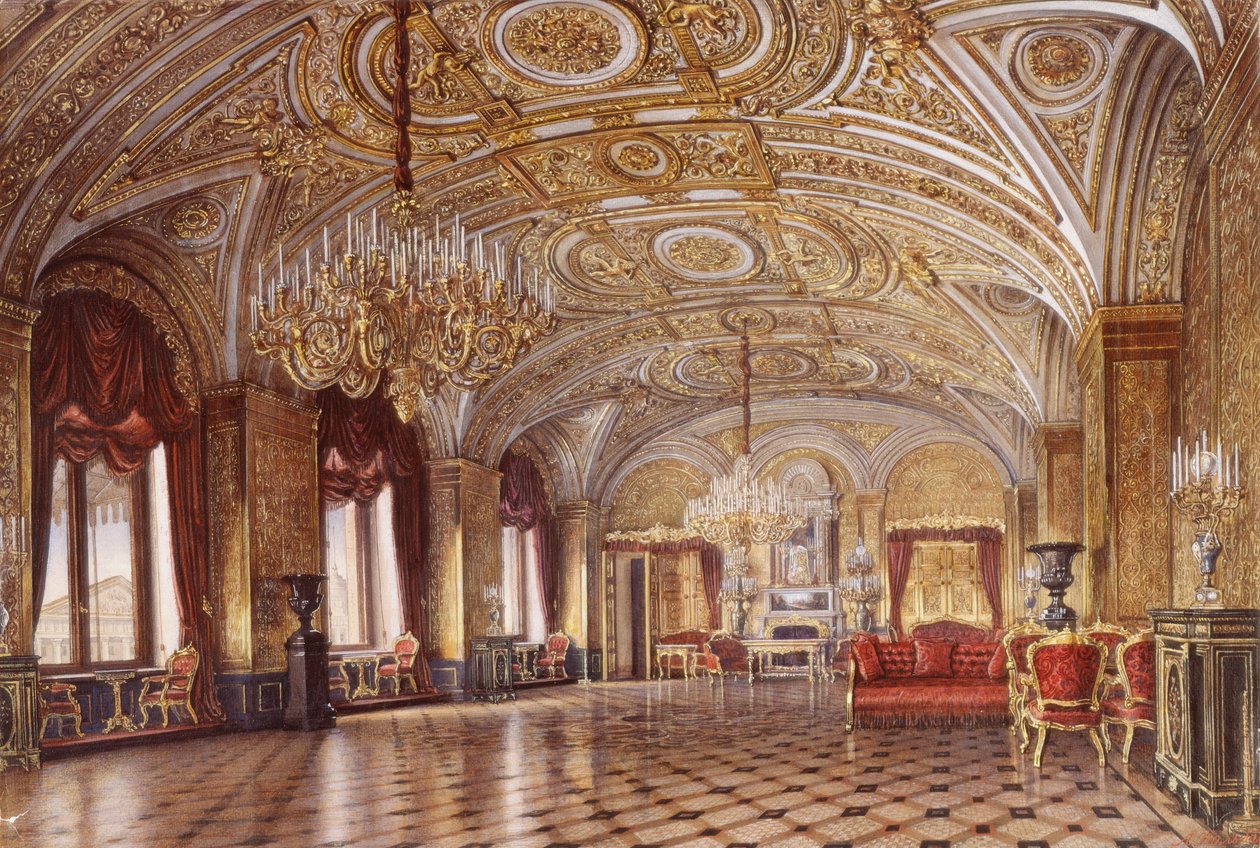 Innenräume des Winterpalastes. Der Goldene Zeichensaal, Mitte des 19. Jahrhunderts von Alexander Chrisophorovich Kolb