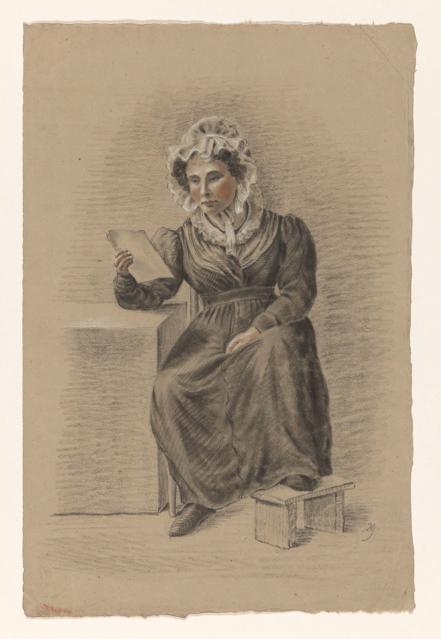 Sitzende Frau mit dem Fuß auf einem Hocker, einen Brief lesend von Alexander Cranendoncq