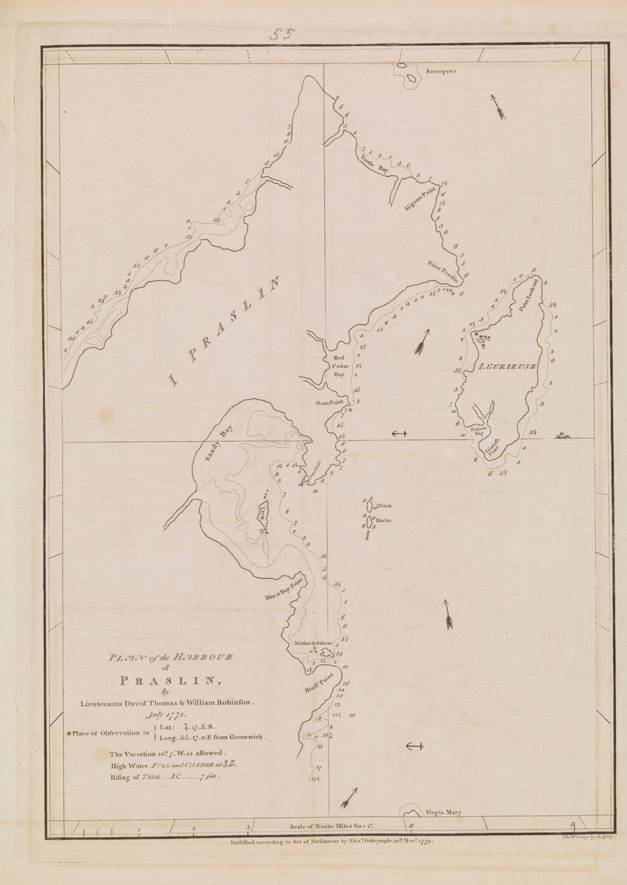 Plan des Hafens von Praslin, spätes 18. bis frühes 19. Jahrhundert von Alexander Dalrymple