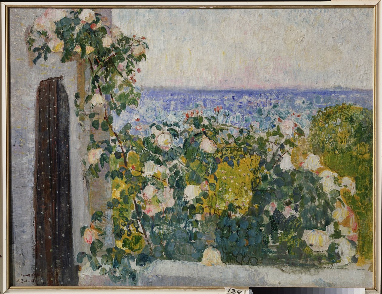 Blumen auf dem Balkon in Rom (Italien). Gemälde von Alexander Ivanovich Savinov (1881-1942) von Alexander Ivanovich Savinov