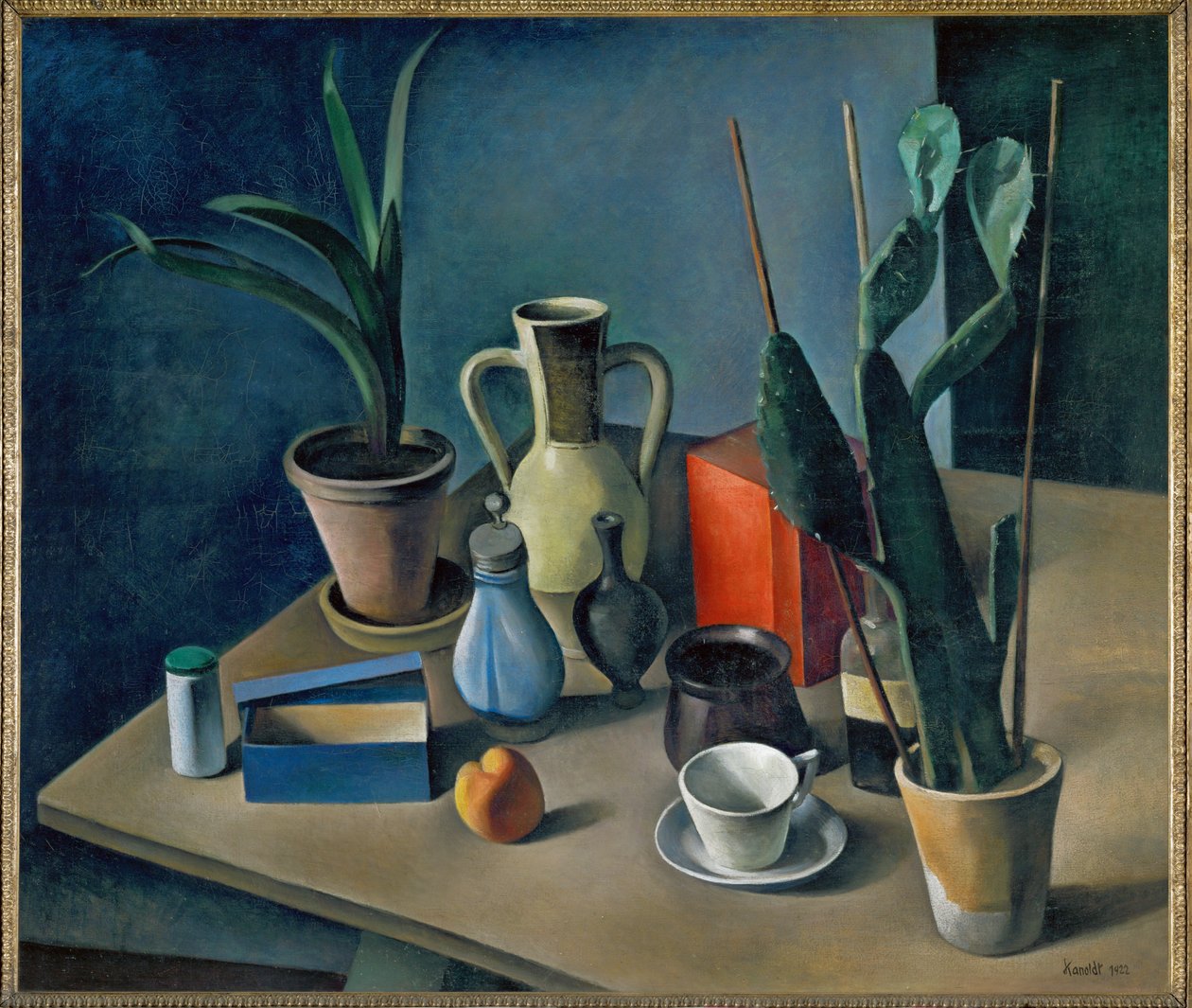 Großes Stilleben mit Krügen und roter Teedose von Alexander Kanoldt