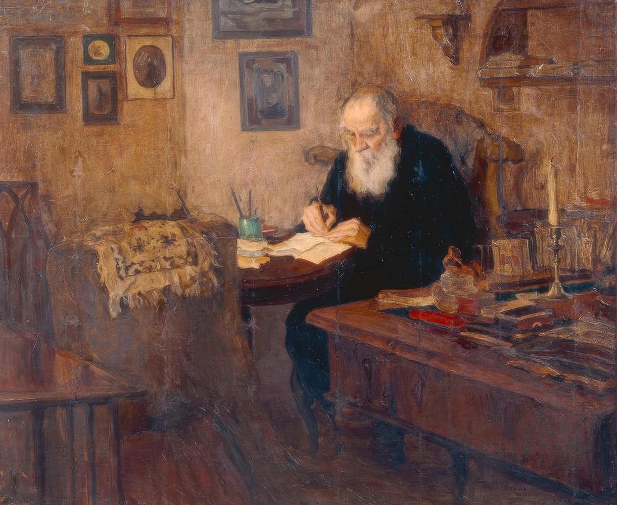 Porträt des Schriftstellers Leo N. Tolstoj von Alexander Viktorowitsch Morawow