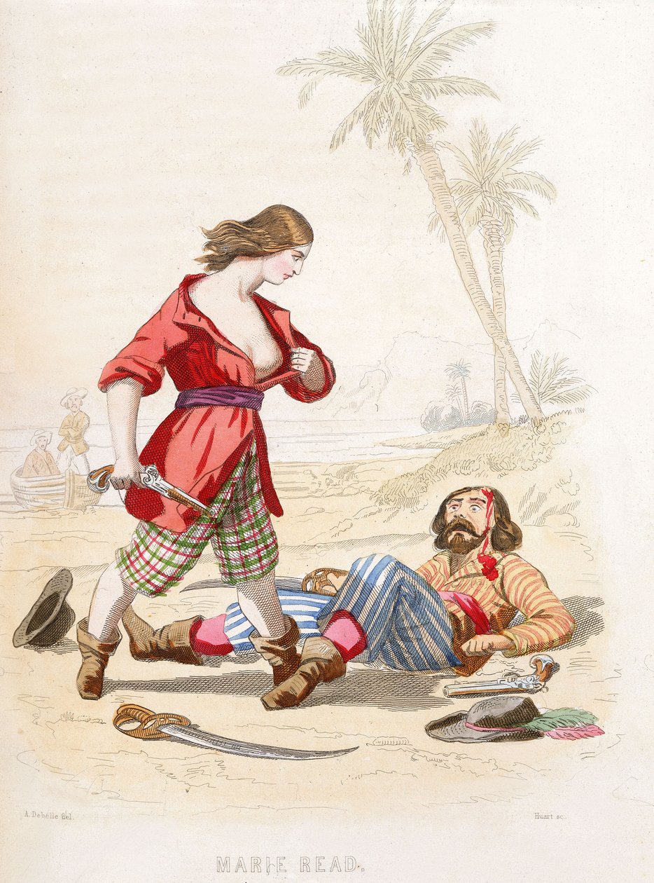 Mary Read offenbart sich einem besiegten Feind, Mitte 19. Jahrhundert von Alexandre (after) Debelle