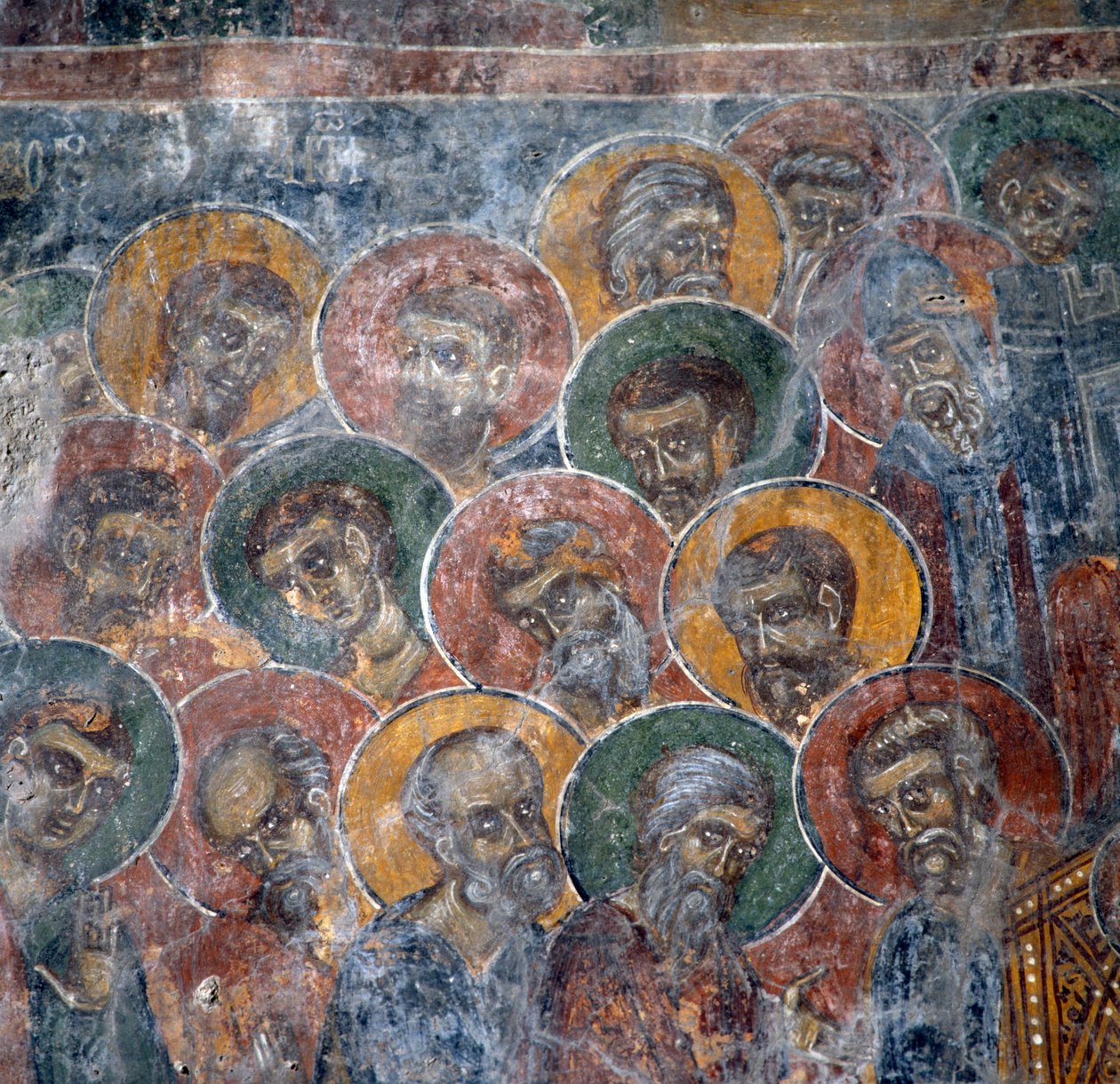 Gruppe von Heiligen, Fresko in der Kirche in Anisaraki bei Kandanos ...