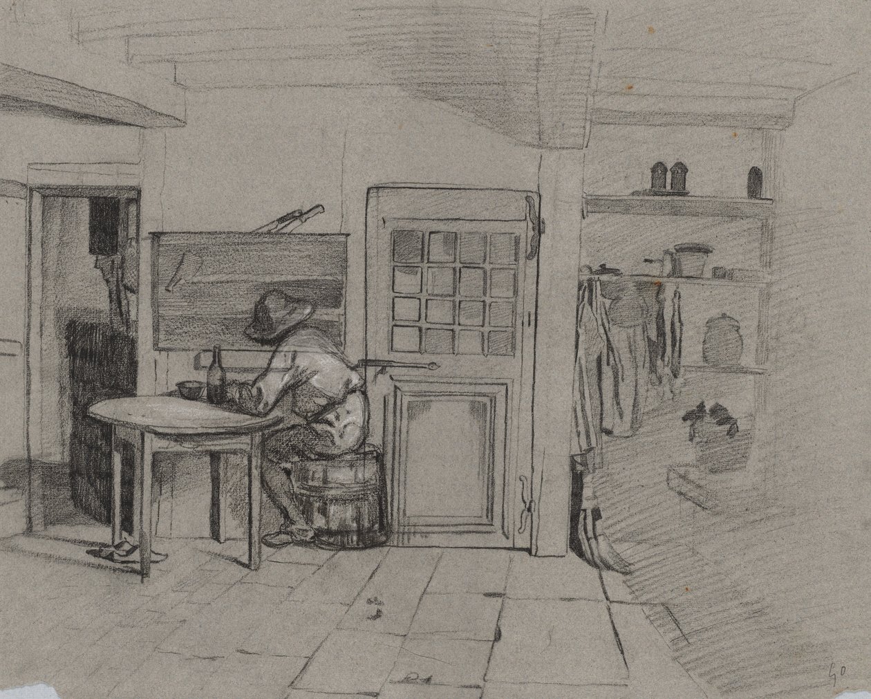 Bauernhausinterieur mit einem Jungen am Tisch, ca. 1846 von Alexandre Gabriel Decamps