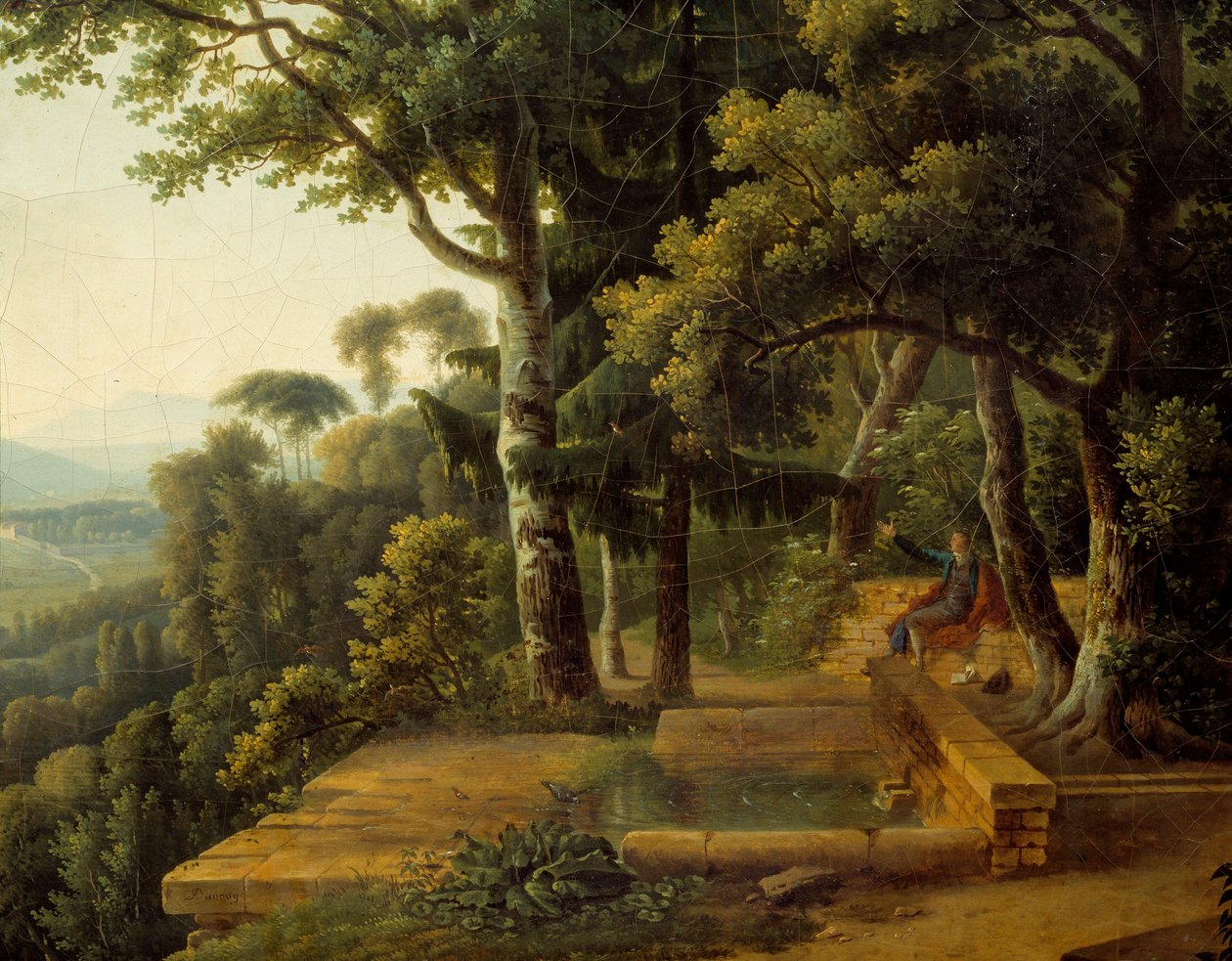 Der Philosoph Jean Jacques Rousseau meditiert im Jahr 1770 im Parc de la Rochecordon bei Lyon (Detail) von Alexandre Hyacinthe Dunouy