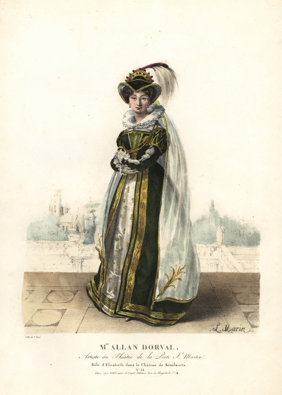 Marie Dorval oder Madame Allan Dorval als Königin Elisabeth in Le Chateau de Kenilworth von Jean-Baptiste Blache und Henri Lemaire, Theatre de la Porte St. Martin von Alexandre Marie Colin