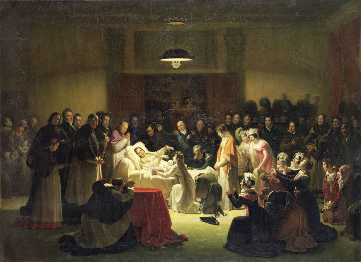 Die letzten Momente von Charles-Ferdinand von Frankreich (1778-1820) im Verwaltungsraum der Pariser Oper, 14. Februar 1820, um 1828 von Alexandre Menjaud