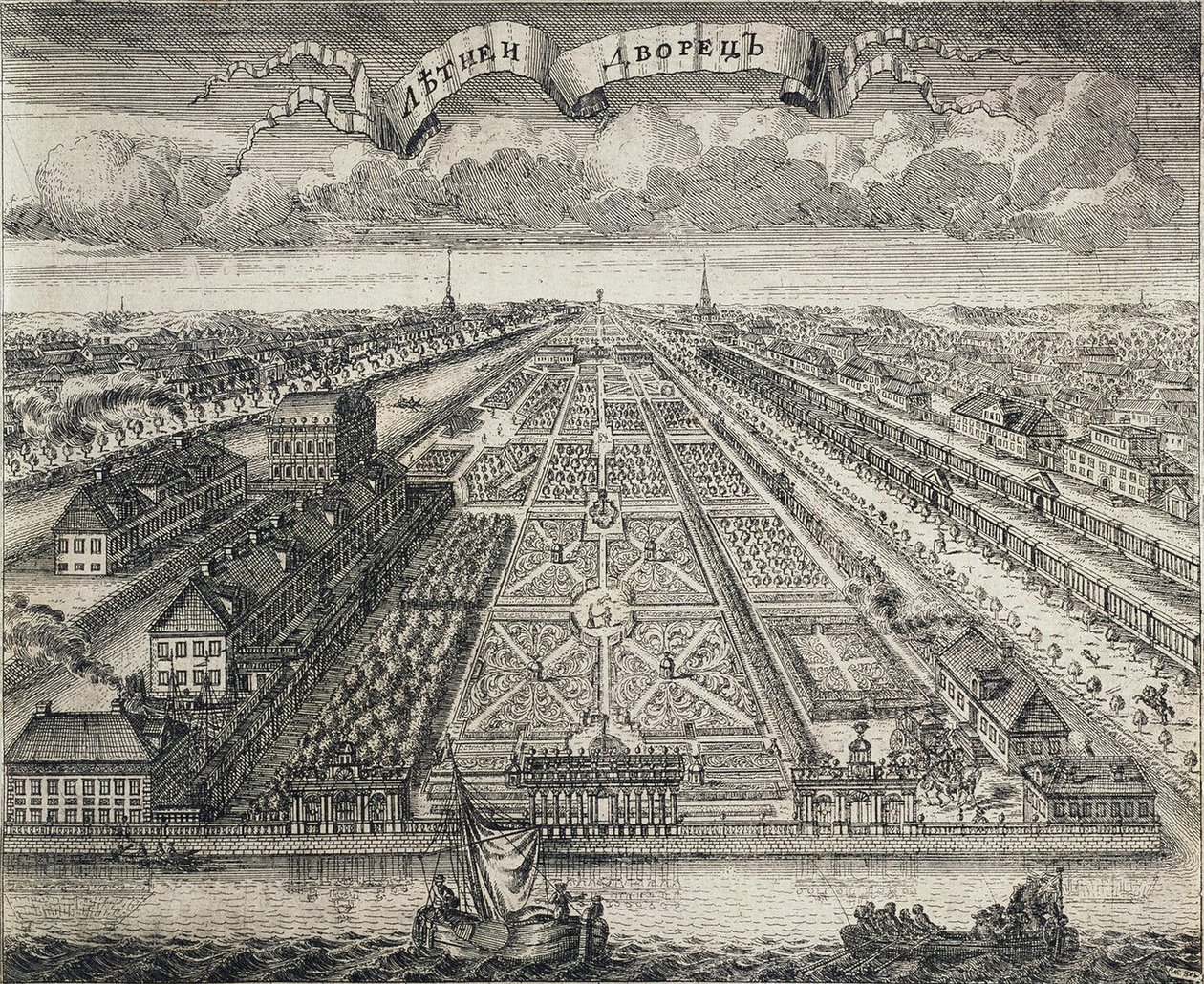 Blick auf die Sommergärten vom Fluss Newa, 1717 von Alexei Fyodorovich Zubov
