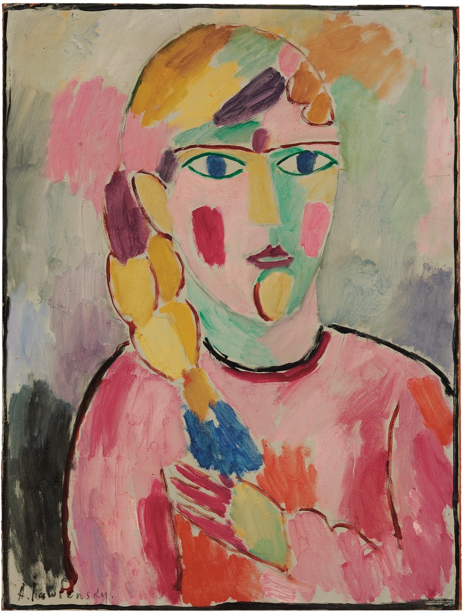Mädchen mit blauen Augen und einem Zopf, ca. 1916 von Alexej von Jawlensky