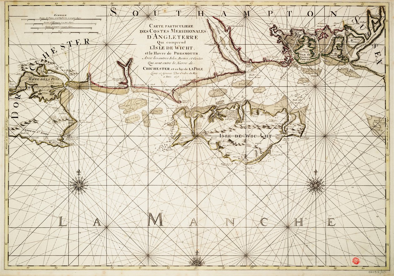 Karte der englischen Küste, Isle of Wight und Portsmouth Hafen von Alexis Hubert Jaillot