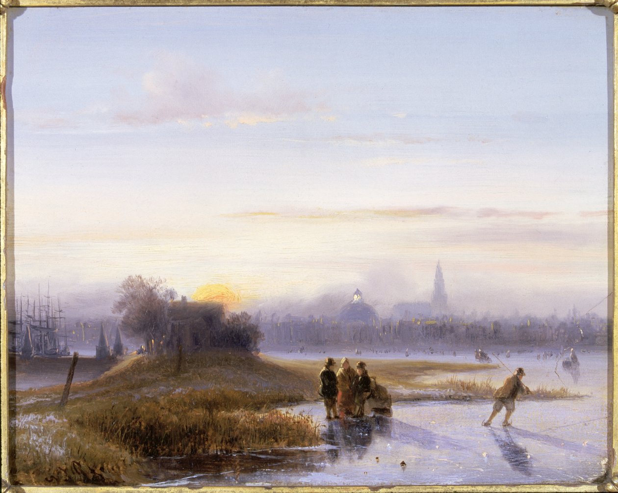 Flusslandschaft mit Schlittschuhläufern von Alexis de Leeuw