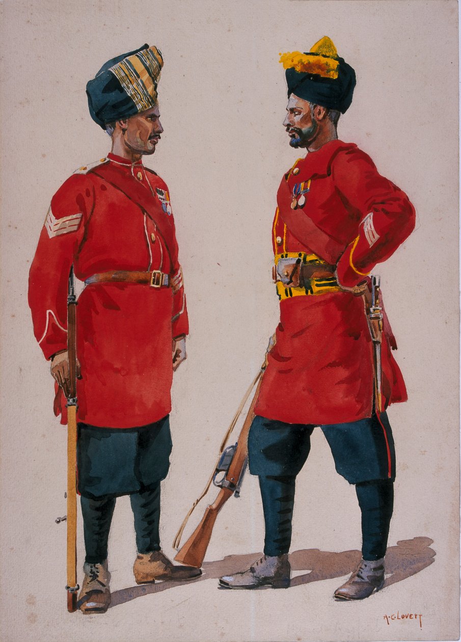 Soldaten der 5. leichten Infanterie, Musalman Rajput und der 6. Jat leichten Infanterie, Jat Havildars, Illustration für 