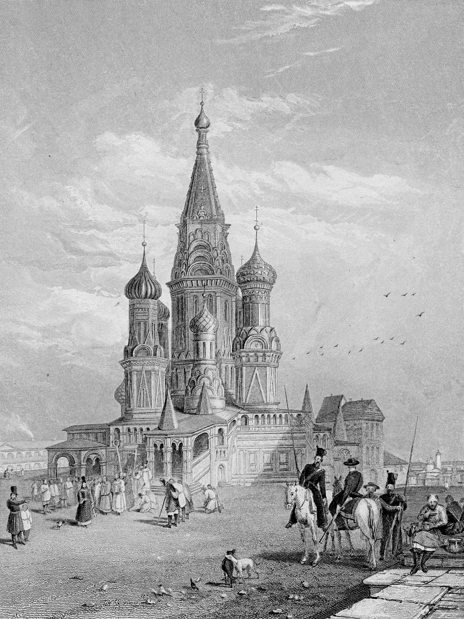 St. Basilius-Kathedrale, Moskau, graviert von Turnbull, 1835 von Alfred Gomersal Vickers