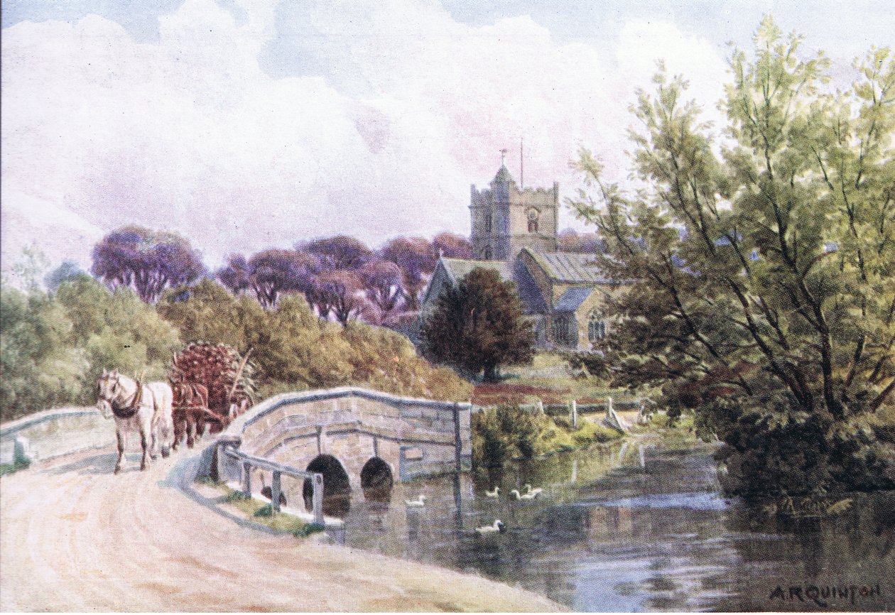 Die Brücke, Coombe Bissett, bei Salisbury, aus The Cottages and the Village Life of Rural England, veröffentlicht von Dent & Sons Limited, 1912 von Alfred Robert Quinton