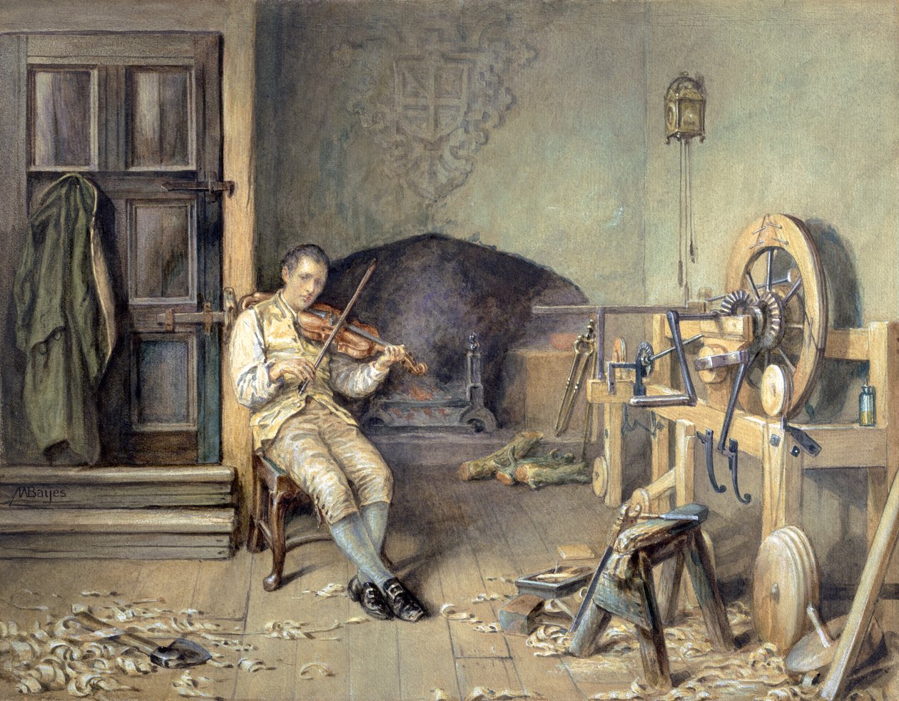 Samuel Crompton (1753-1827) erfindet seine Spinnmaschine, 1895 von Alfred Walter Bayes