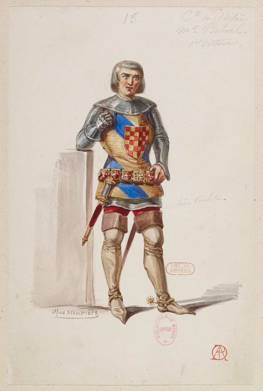 Halévy - Die Zauberin - Kostümentwürfe von Alfred Albert - 16. Graf von Poitou, 1. Kostüm, M. Belval von Alfred Albert