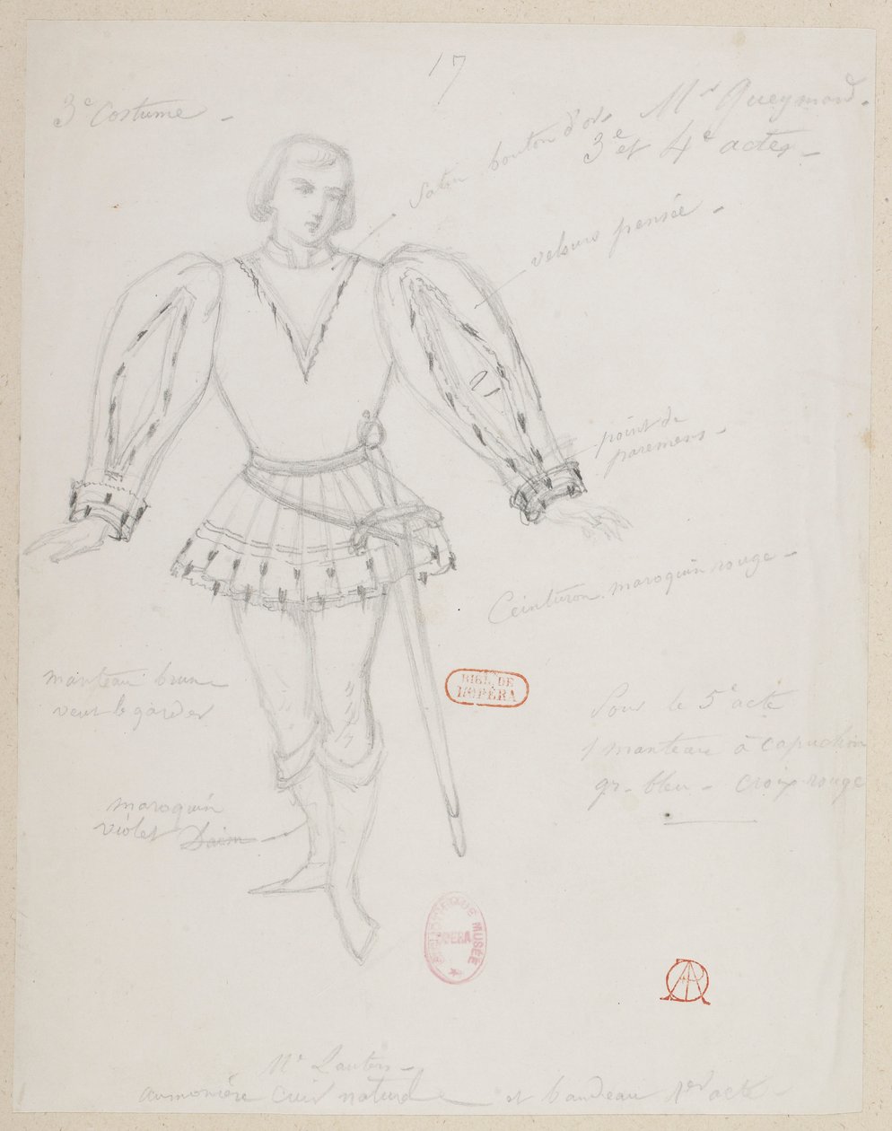 Halévy - Die Zauberin - Kostümentwürfe von Alfred Albert - 17. (René), M. Gueymard, 3. Kostüm, 3. und 4. Akt von Alfred Albert