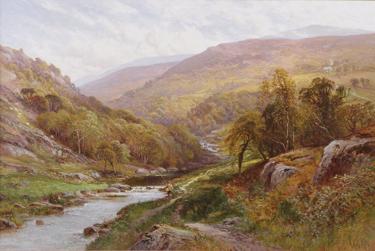 Ein Fischer an einem Hochlandbach von Alfred Augustus Glendening