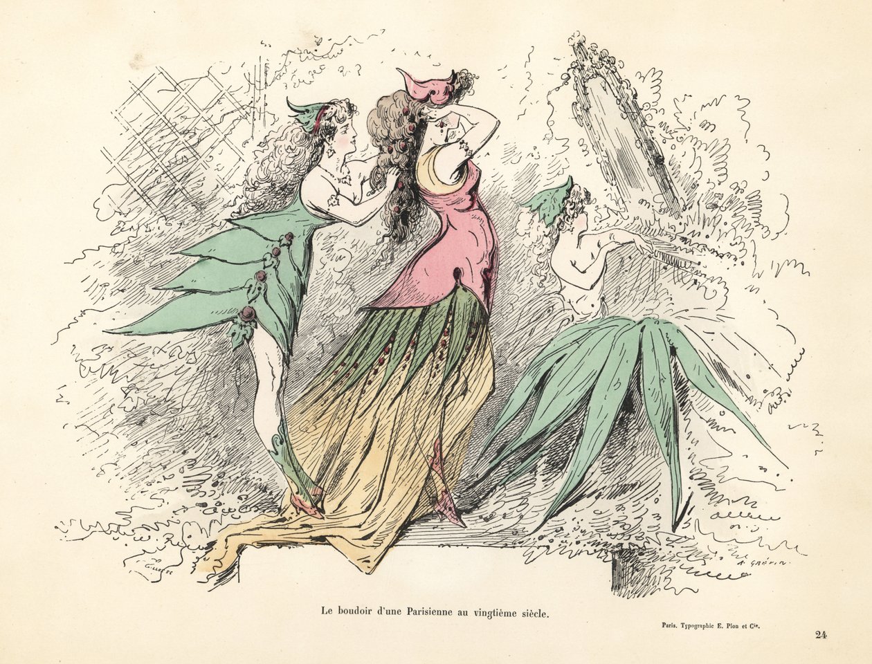 Karikatur eines Pariser Frauen-Schlafzimmers im 20. Jahrhundert von Alfred Grevin