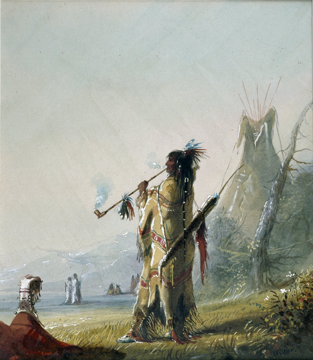 Ein Shoshonee-Indianer beim Rauchen von Alfred Jacob Miller