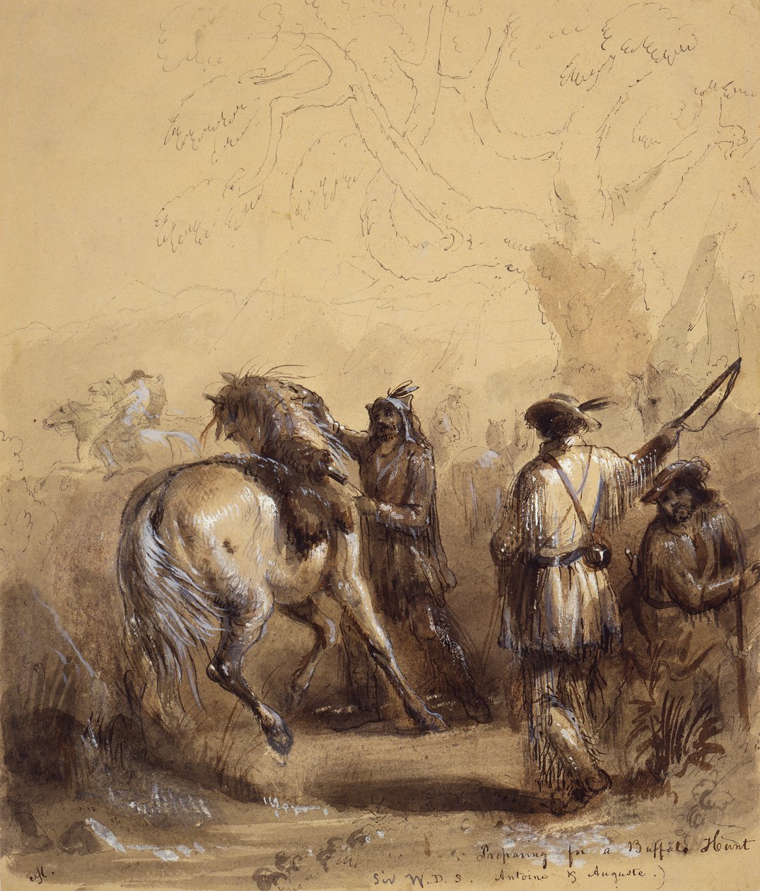 Sir W.D.S., Antoine und Auguste oder Vorbereitung auf eine Büffeljagd, ca. 1837 von Alfred Jacob Miller