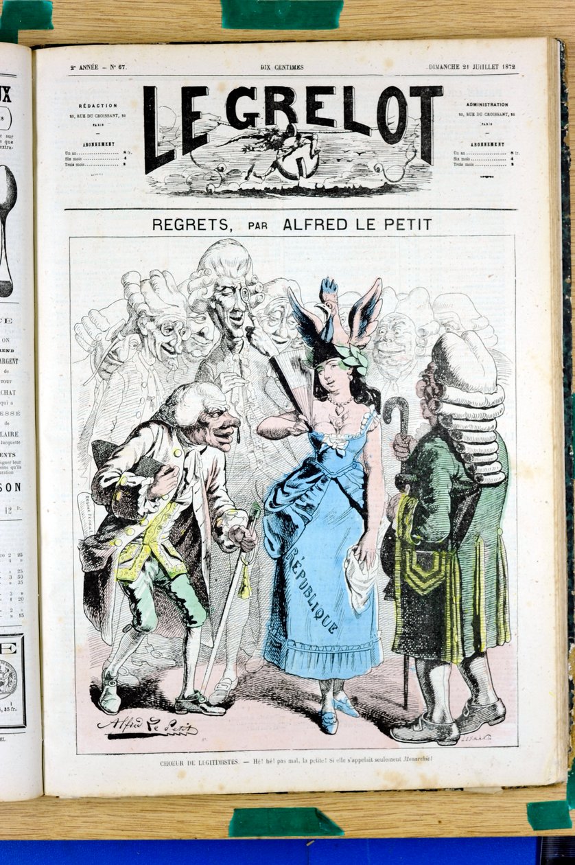 Titelblatt von „Le Grelot“, Nummer 67, Satirisch in Farben von Alfred Le Petit