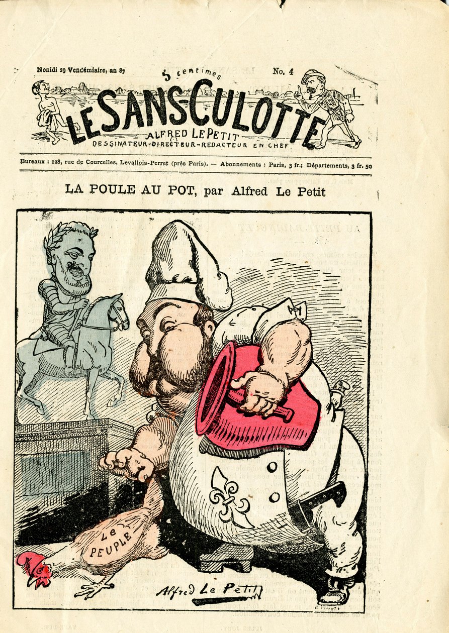 Titelblatt von „Le Sans-Panlotte“, Nummer 4, Satirisch in Farben von Alfred Le Petit