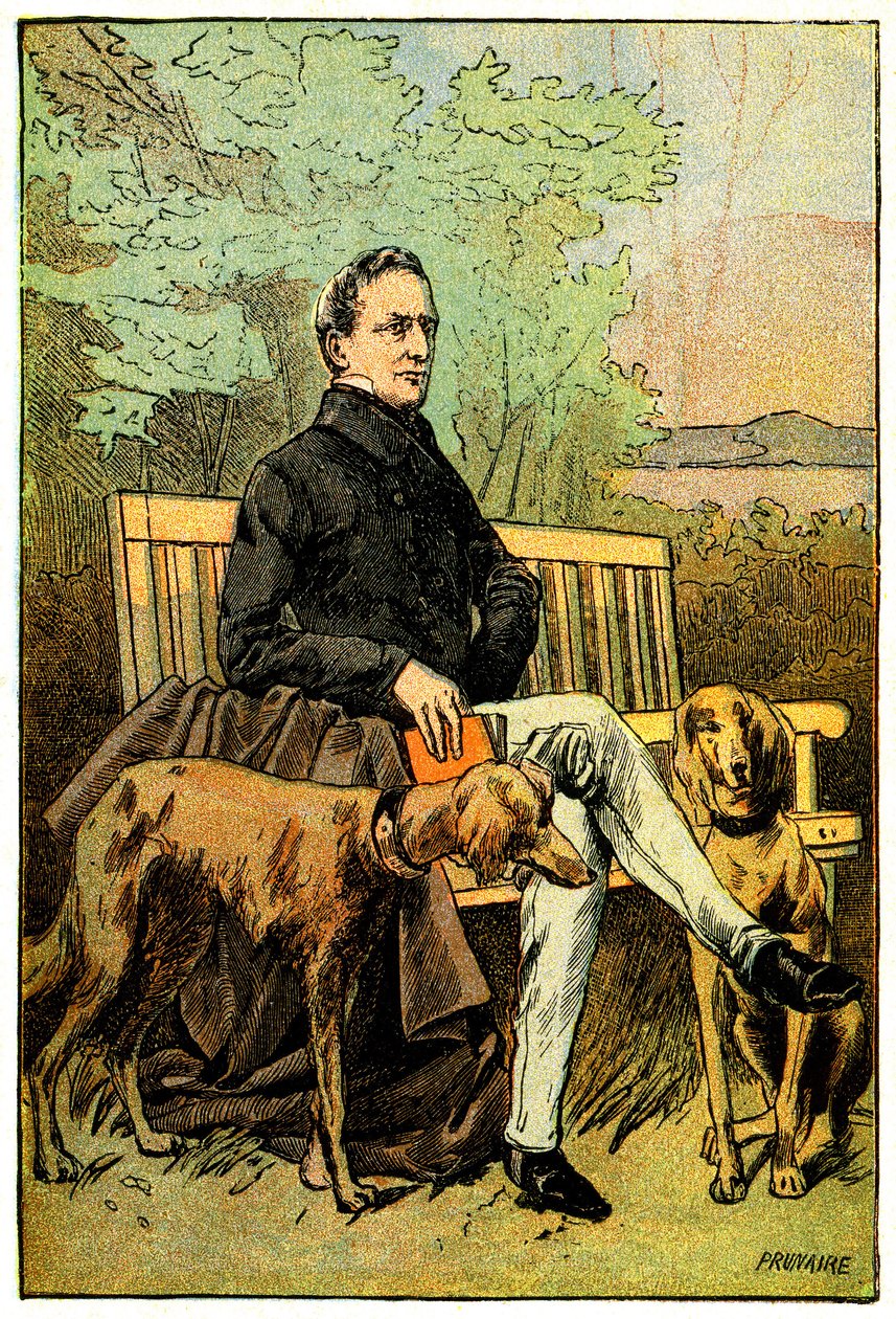 Der Dichter Alphonse de Lamartine mit seinen Hunden von Alfred Prunaire