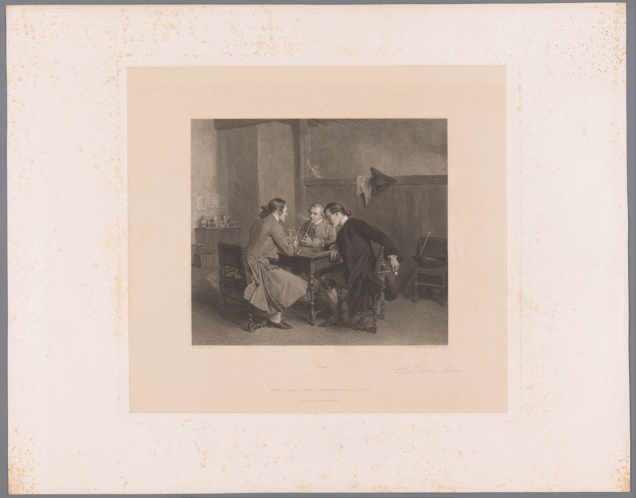 Interieur mit drei rauchenden Männern an einem Tisch von Alfred Revel