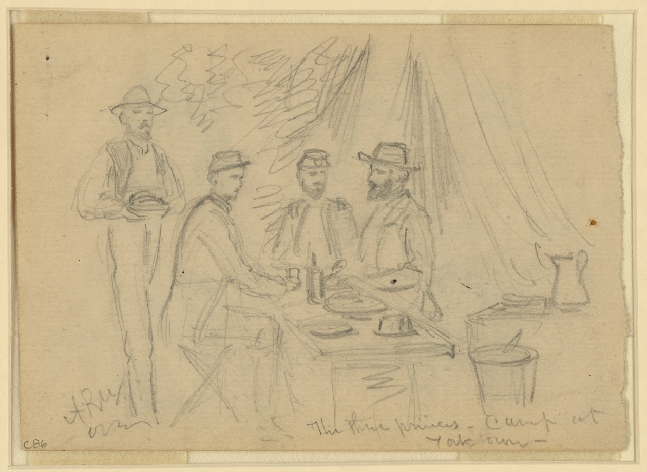 Die drei Prinzen, Lager in Yorktown, 5. April - 4. Mai 1862 von Alfred Rudolph Waud