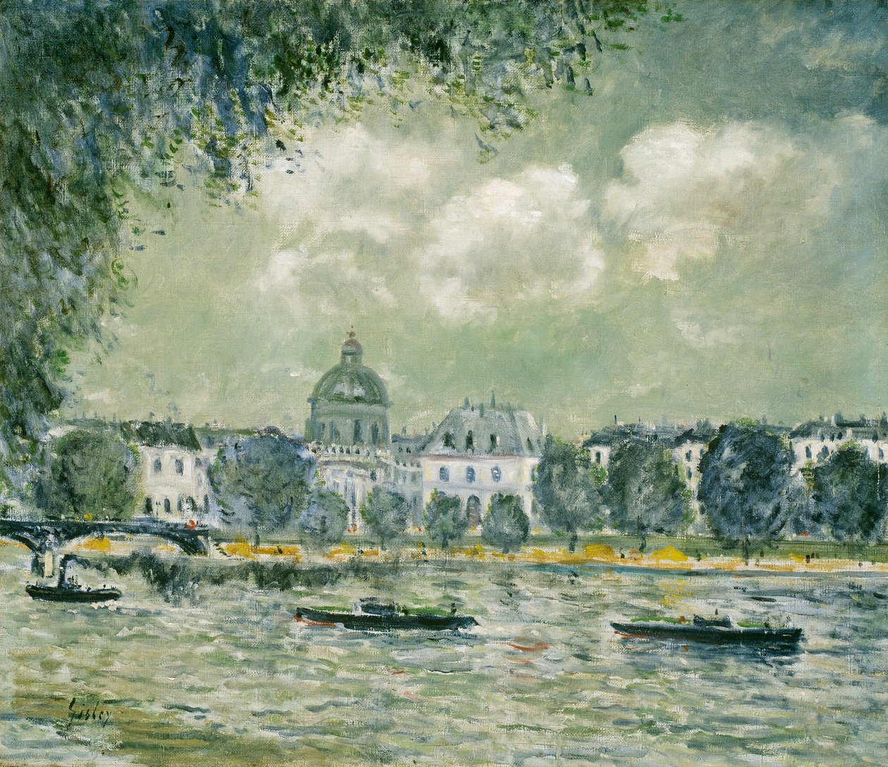 Landschaft entlang der Seine mit dem Institut de France und der Pont des Arts von Alfred Sisley
