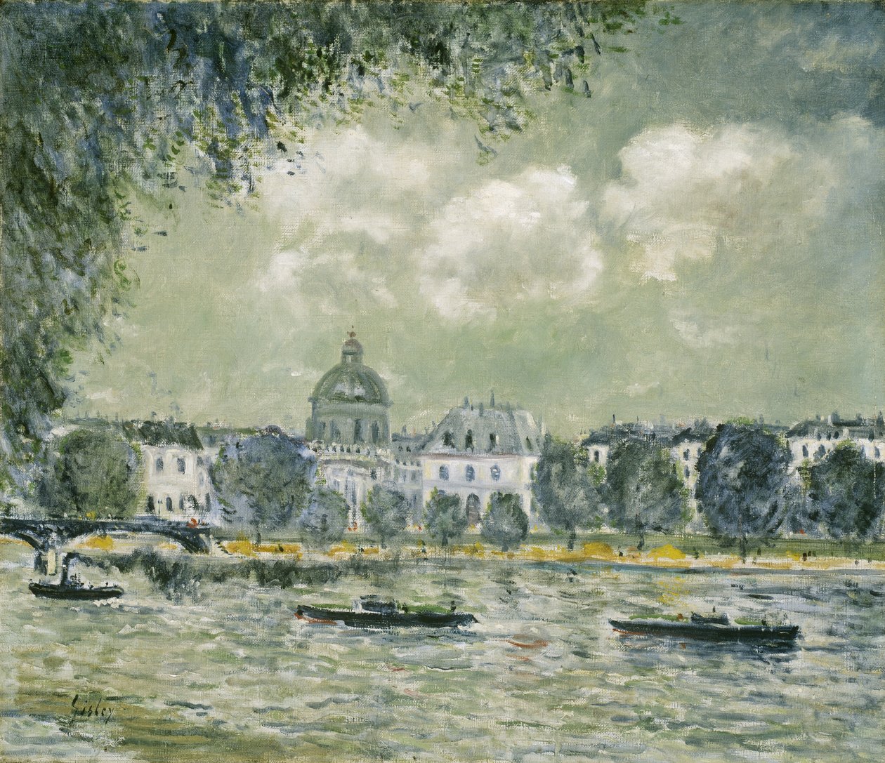 Landschaft entlang der Seine mit dem Institut de France und der Pont des Arts, ca. 1875 von Alfred Sisley
