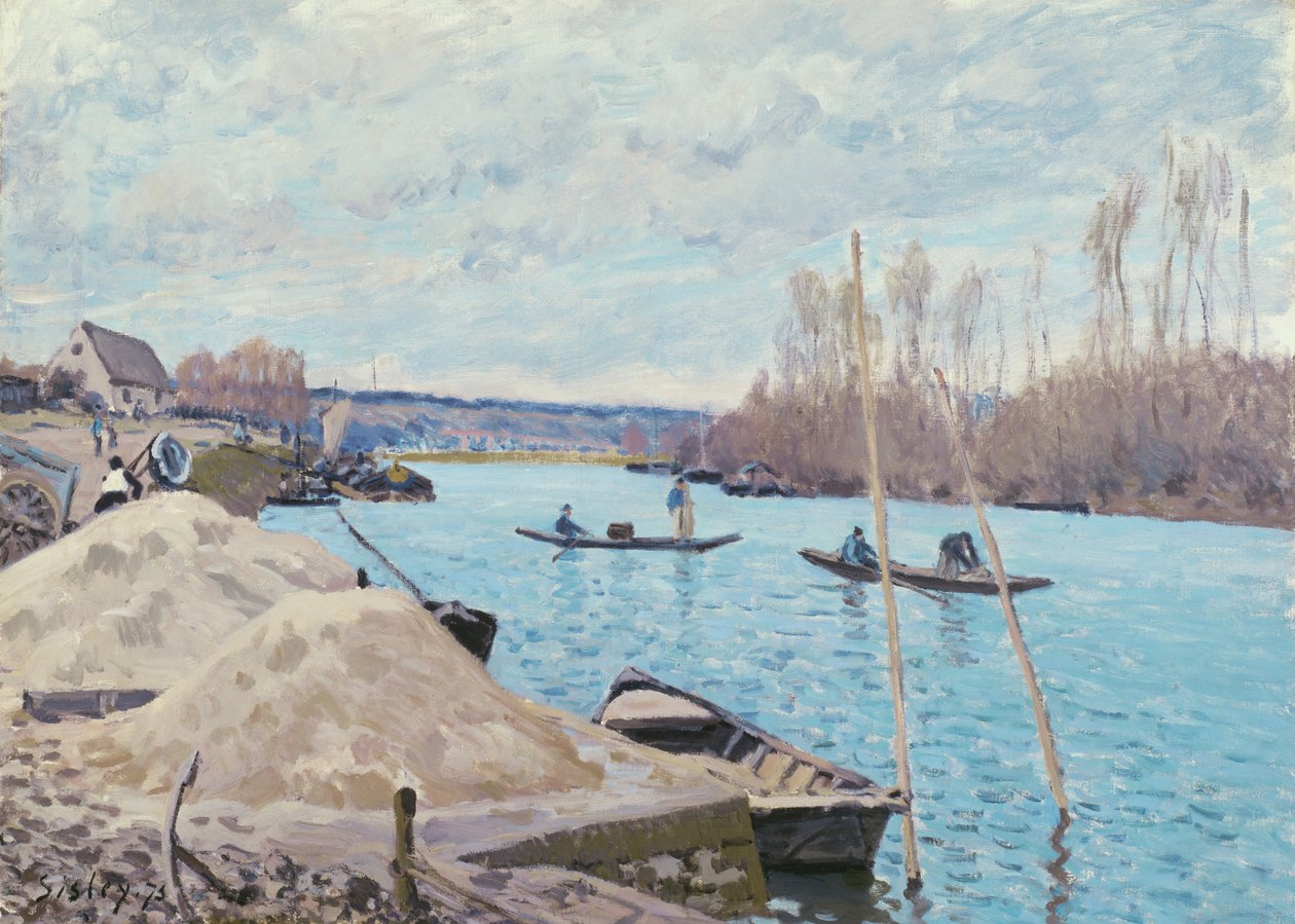 Die Seine bei Port-Marly, Sandhaufen, 1875 von Alfred Sisley