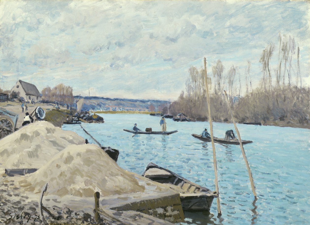 Die Seine bei Port-Marly, Sandhaufen, 1875 von Alfred Sisley
