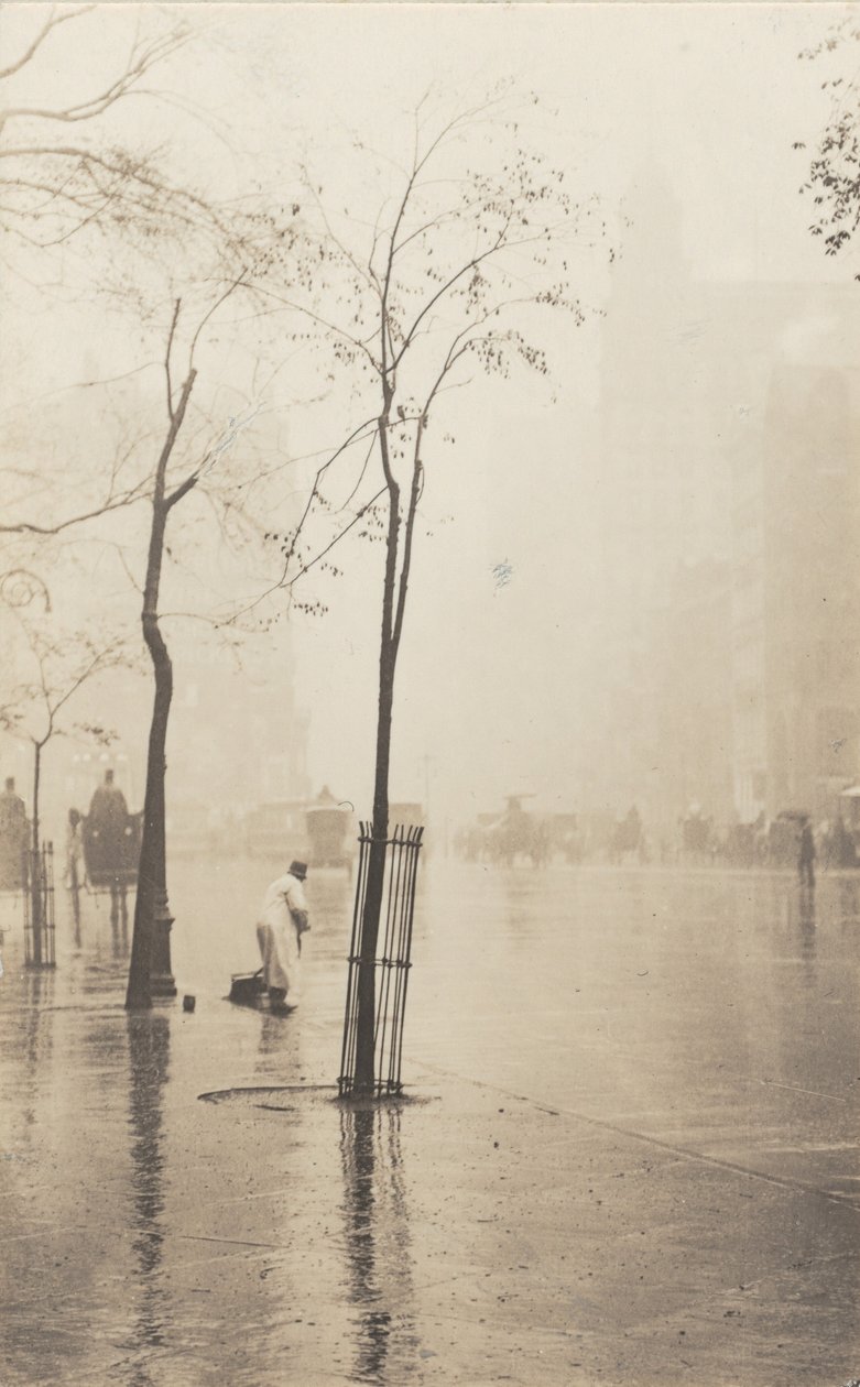 Straßenkehrer und kleiner Baum von Alfred Stieglitz
