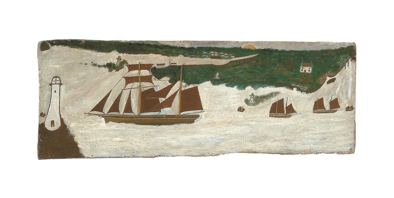 Schoner passiert einen Leuchtturm, ca. 1855-1942 von Alfred Wallis