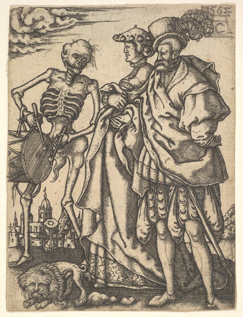 Paar und Tod mit einer Trommel, aus Der Totentanz von Allaert Claesz